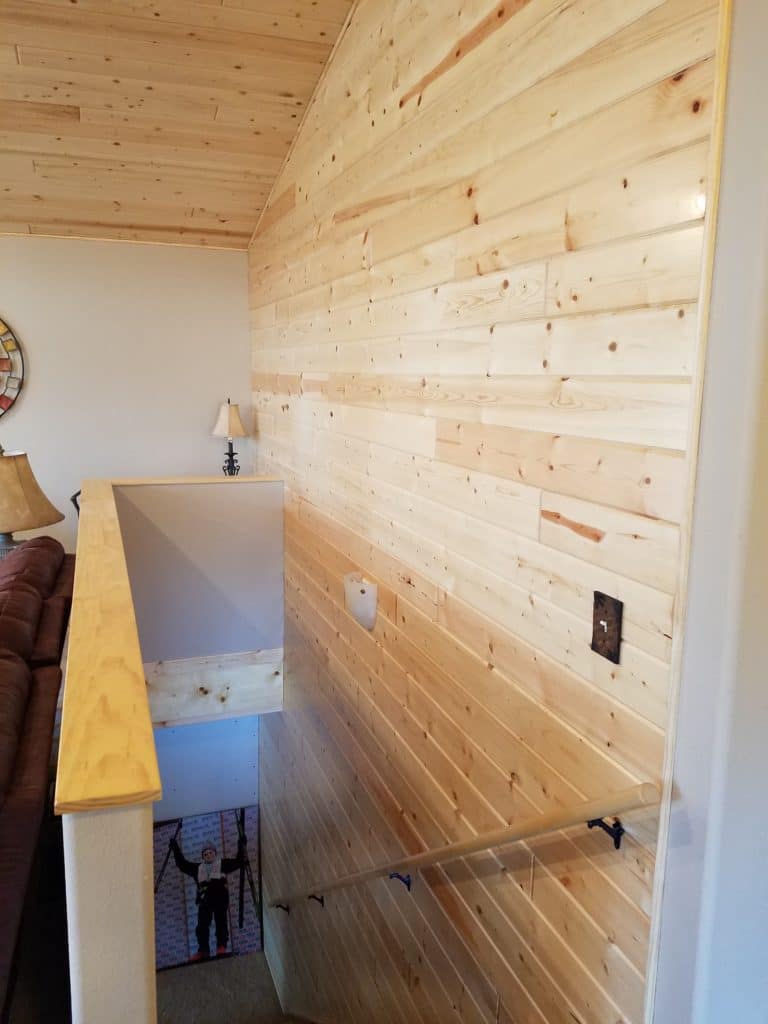 Basement Steps With Pine Wall