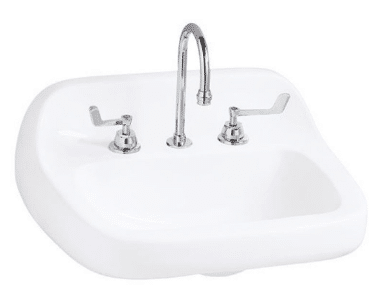 White Wall Mount Sink with Silver Faucet